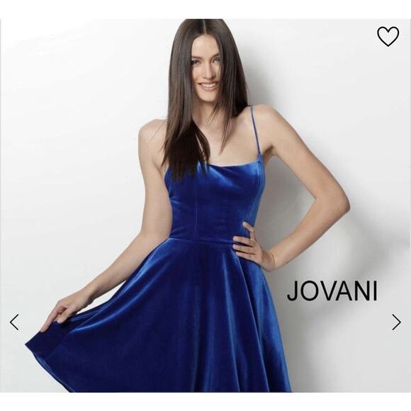 NWT Sz.2 JOVANI Open Back ROYAL BLUE VELVET Fit & Flare Cocktail Party DRESS - Picture 4 of 12
